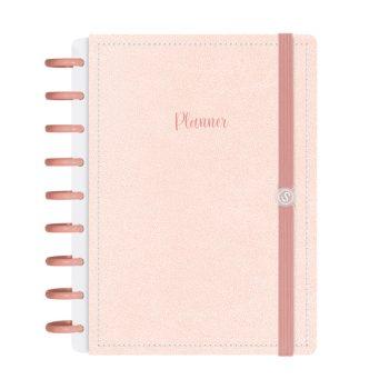 Planner Disco - Iscool - Permanente - Solid Touch Couro Rosa - 17 X 23Cm