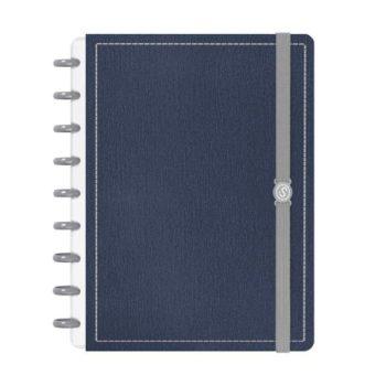 Caderno Disco - Iscool - Solid Touch Aço Escovado Azul E Cinza M - 17 X 23Cm - 80 Folhas