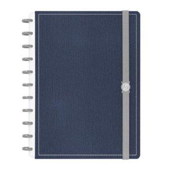 Caderno Disco - Iscool - Solid Touch Aço Escovado Azul E Cinza G - 20 X 27,5Cm - 80 Folhas