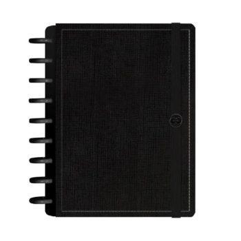 Caderno Disco - Iscool - Solid Touch Linho Preto M+ - 17 X 23Cm - 140 Folhas