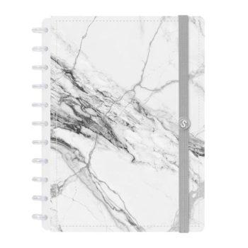Caderno Disco - Iscool - Mármore Branco G - 20 X 27,5Cm - 80 Folhas