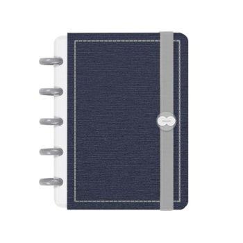 Caderno Disco - Iscool - Solid Touch Aço Escovado Azul E Cinza Mini - 9,5 X 13,5Cm - 80 Folhas