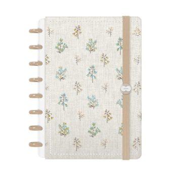 Caderno Disco - Iscool - Entrepontos Floral Azul E Nude P - 14 X 20Cm - 80 Folhas