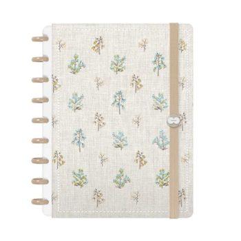 Caderno Disco - Iscool - Entrepontos Floral Azul E Nude M - 17 X 23Cm - 80 Folhas