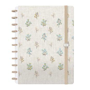 Caderno Disco - Iscool - Entrepontos Floral Azul E Nude G - 20 X 27,5Cm - 80 Folhas