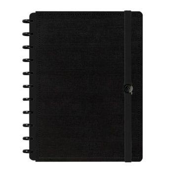 Caderno Disco - Iscool - Solid Touch Linho Preto G - 20 X 27,5Cm - 80 Folhas