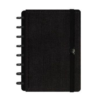 Caderno Disco - Iscool - Solid Touch Linho Preto P - 14 X 20Cm - 80 Folhas