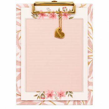 Prancheta A5 Estampada + 40 Folhas Decoradas - Floral Elegante