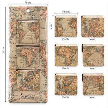Marcador De Páginas Magnéticos - Kit Com 3 - Mapa Mundi