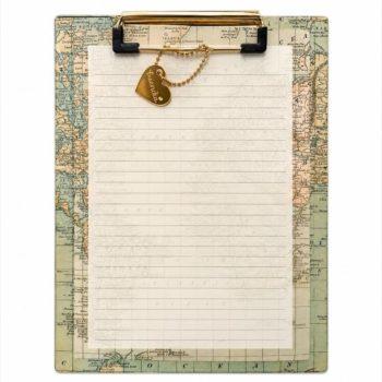 Prancheta A5 Estampada + 40 Folhas Decoradas - Mapa Mundi