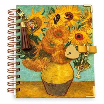Diário Elegante - Com Cadeado Coração Dourado - Girassois Van Gogh - 100 Folhas