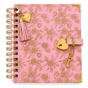Diário Elegante - Com Cadeado Coração Dourado - Florologia Rosas - 100 Folhas