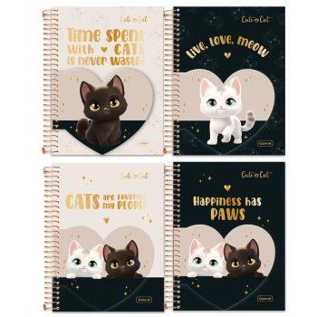 Caderno Colegial Criativo - 80 Folhas - Cadersil - Cute Cat - Bloco Coração