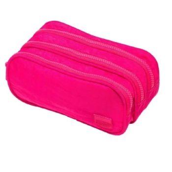 Estojo - Brw - Nylon - 3 Zípers - Pink