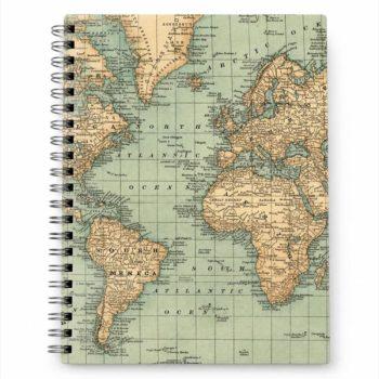 Caderno Espiral - Buendia - A5 - Mapa Mundi - Com Folhas Decoradas