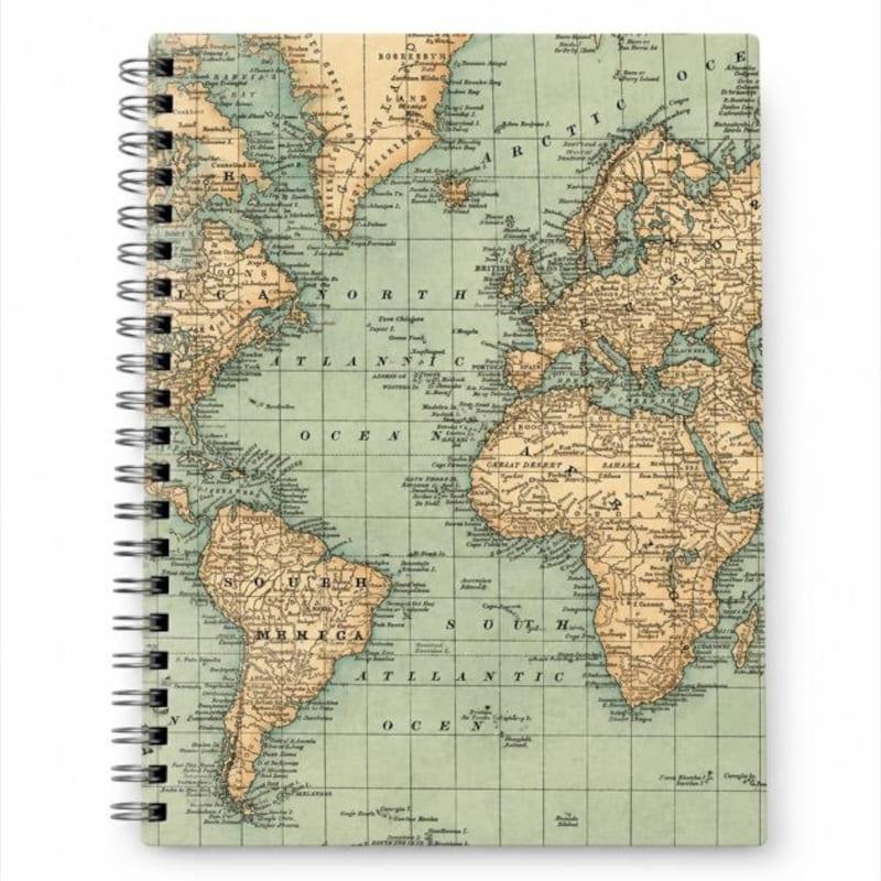 Caderno Espiral - Buendia - A5 - Mapa Mundi - Com Folhas Decoradas