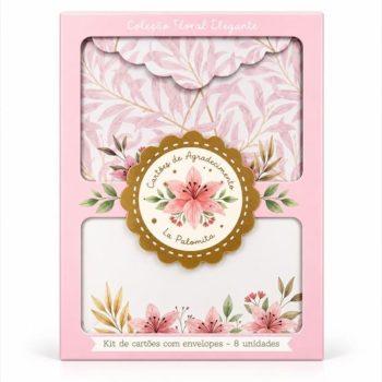 Cartão De Agradecimento - Floral Elegante - Kit De Cartões + Envelopes + Adesivos (8 De Cada)